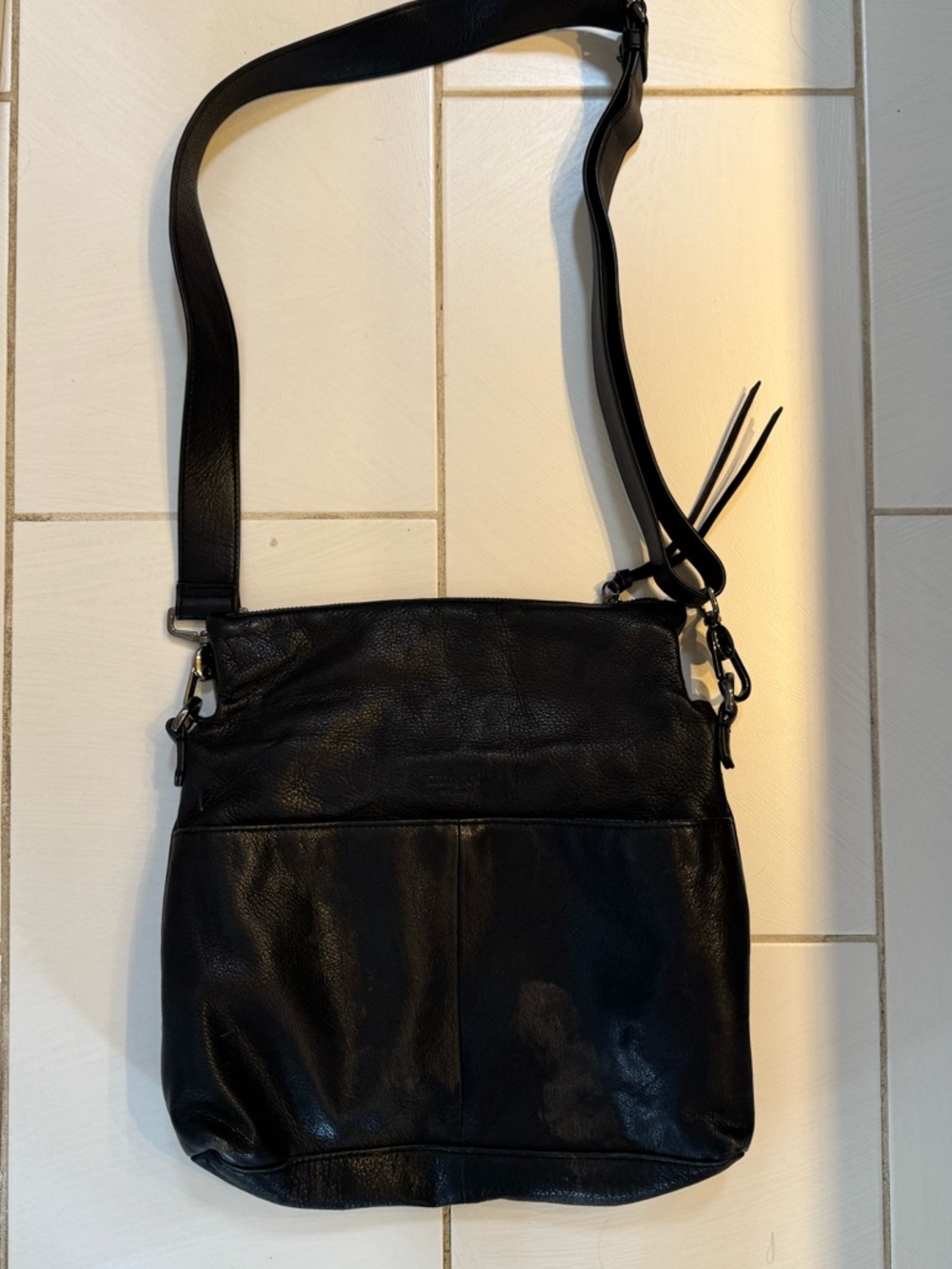 Classic dark grey Leather Crossbody Bag - Margot